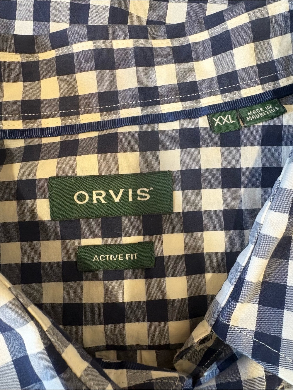 Orvis Men's Active Fit Plaid Button Down Shirt Navy / Ivory Cream XXL